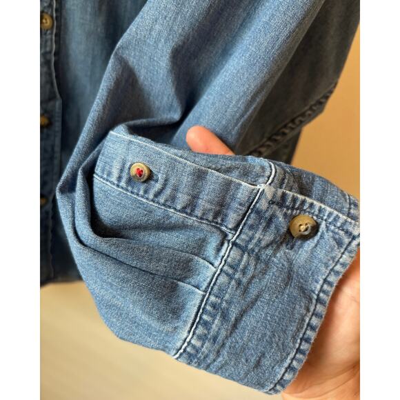 Wrangler Men’s Denim Button-Down Shirt 3XL Blue Stretch Chambray Western Casual - Picture 9 of 11